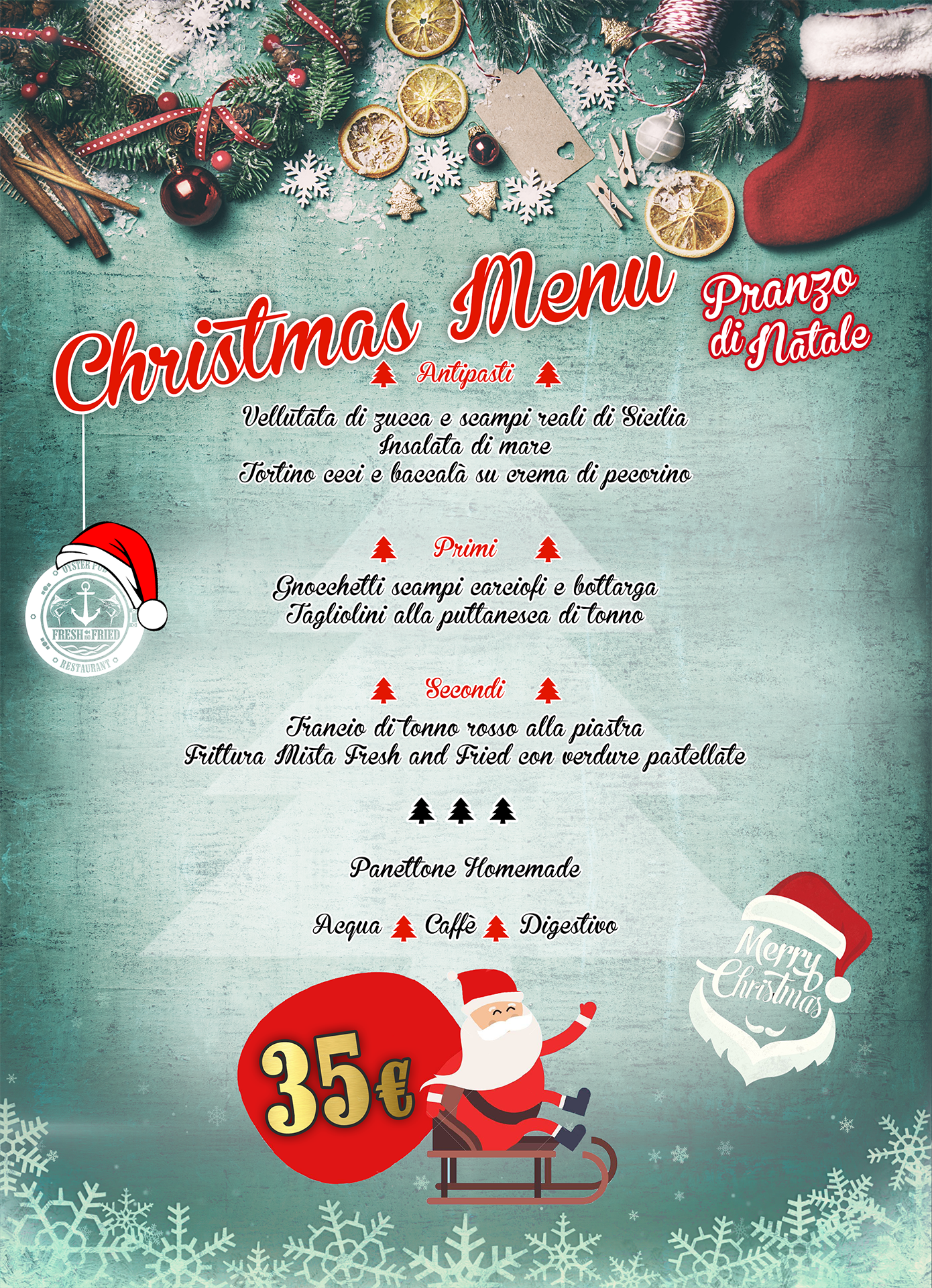 25 Dicembre Natale.Fresh And Christmas Christmas Menu 25 Dicembre Pranzo Di Natale 2018 Fresh And Fried Oysterpub Roma
